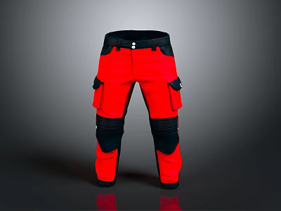 Red Work Pants With Black Accents And Multiple Pockets For Daily Use 3d model