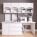 Industrial Sewing Machine On White Desk With Storage Cabinets Books Colored Pens And Office Supplies