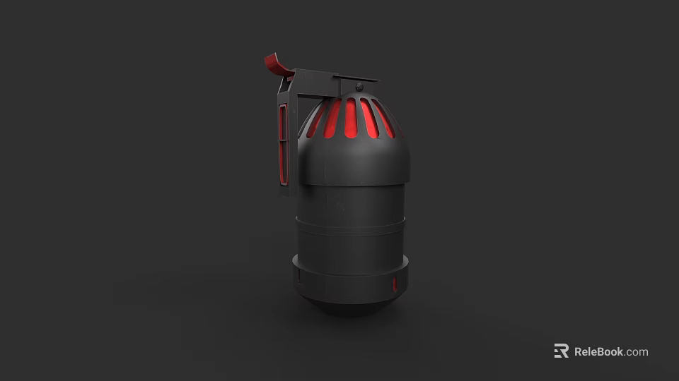 Tactical Black Red Hand Grenade with Detailed Design and Safety Lever 3d model 
