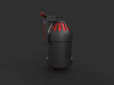 Tactical Black Red Hand Grenade with Detailed Design and Safety Lever 3d model