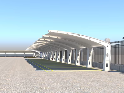 Modern Outdoor Curved Canopy Structure With White Columns For Parking Lot 3d model