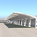 Modern Outdoor Curved Canopy Structure With White Columns For Parking Lot 3d model