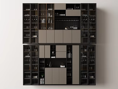 Modern Wine Cabinet Design With Multiple Shelves For Wine Bottles And Glasses 3d model