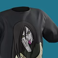 Black Short Sleeve T-shirt With Long Hair Cartoon Character Graphic Print