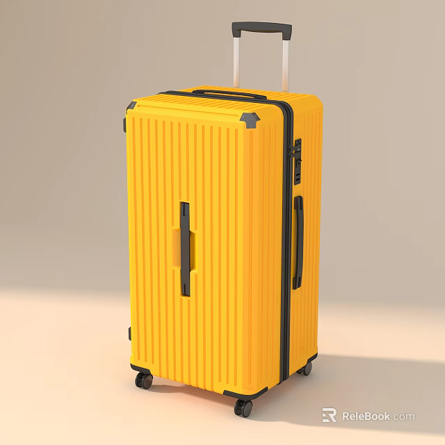 Yellow Hard Shell Suitcase With Striped Design Retractable Handle And Rolling Wheels 3d model 