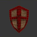 Red Cross Shaped Shield With Wooden Texture Medieval Defensive Weapon Design