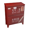 Red Fire Extinguisher Cabinet With Fire Alarm 119 Sign And Equipment