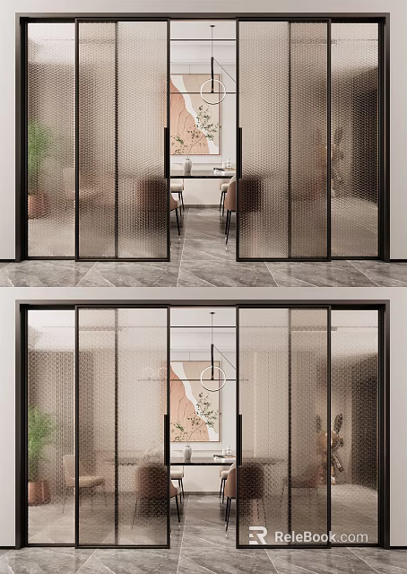 Modern Interior Design With Glass Sliding Doors For Living And Dining Area 3d model 