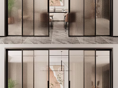 Modern Interior Design With Glass Sliding Doors For Living And Dining Area 3d model
