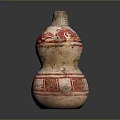 Traditional Gourd Shaped Ceramic Vessel With Red Animal Pattern Design