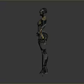 Sci Fi Character And Humanoid Cyborg With Metallic Body Blue Luminous Lines Standing Pose