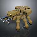 Brown Multi Legged Mechanical Creature With Robotic Structure And Weapon Parts 3d model