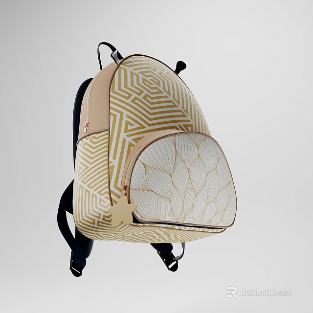 Stylish Beige And Gold Backpack With Geometric Pattern And Leaf Texture Design 3d model 