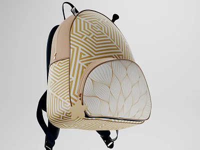 Stylish Beige And Gold Backpack With Geometric Pattern And Leaf Texture Design 3d model
