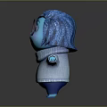Blue Game Movie Character Wearing Red Framed Glasses Blue Hair Gray Sweater With Arms Outstretched