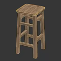 Natural Wooden Stool With Rectangular Plank Seat And Simple Four Leg Design 3d model