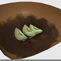 Fresh Ripe Green Melon Three Sliced Halves With Juicy Flesh And Seeds