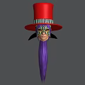 Mysterious Game Movie Character With Red Top Hat Colorful Mask And Long Purple Hair