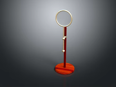 Functional Standing Towel Holder With Smooth Wooden Base And Circular Metal Ring 3d model