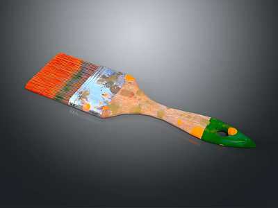 Furniture Paint Brush With Colorful Bristles And Decorative Wooden Handle 3d model