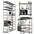 Modern Black Metal Frame Bookcase With Multi Tiered Shelves And Decorative Items
