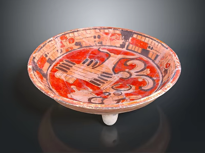 Decorative Plate With Artistic Red And Black Painted Patterns And White Base 3d model