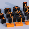 Black and Orange Gift Boxes With Various Shapes Sizes And Orange Bows