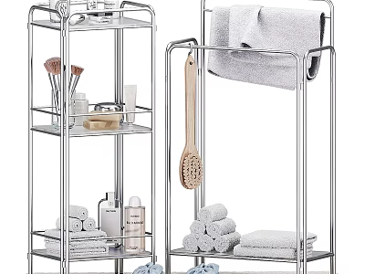 Stainless Steel Bathroom Accessories Racks With Towels Toiletries And Brush 3d model