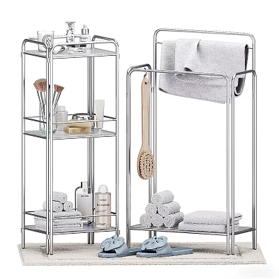 Stainless Steel Bathroom Accessories Racks With Towels Toiletries And Brush 3d model
