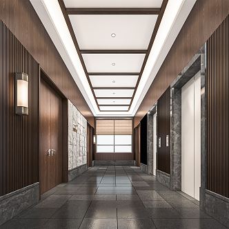 New Chinese-style Elevator Hall Hotel Elevator Door Corridor Hotel Entrance Corridor Modeling Wall 3d model