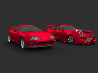Two Red Sports Cars With Sleek Design And Exposed Engine Components 3d model