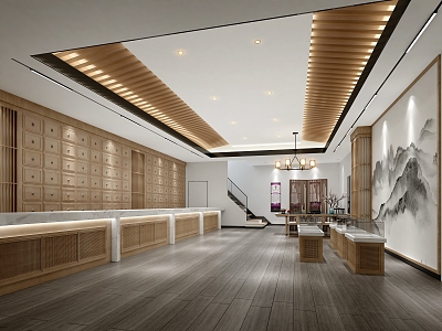 New Chinese Traditional Medicine Hall Chinese Medicine Lobby 3d model