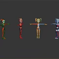 Four Colorful Animated Characters In Different Outfits With Pigtails And Standing Poses On Reflective Floor