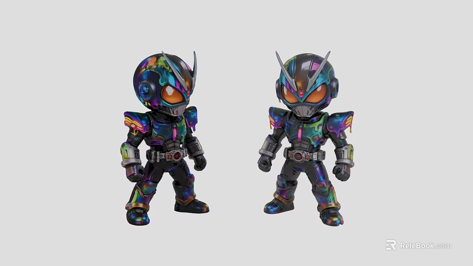 Two Vibrant Colorful Armored Creature Character Figures With Metallic Design 3d model 