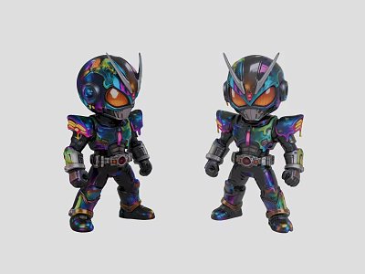 Two Vibrant Colorful Armored Creature Character Figures With Metallic Design 3d model