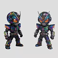Two Vibrant Colorful Armored Creature Character Figures With Metallic Design