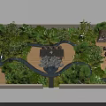 Lush Green Garden Landscape Design With Heart Shaped Pavilion Stone Pathway Water Fountain And Wooden Terrace