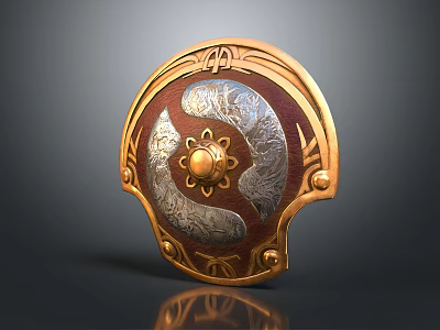 Decorative Shield With Golden Border Red Silver Patterns And Circular Center 3d model