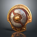 Decorative Shield With Golden Border Red Silver Patterns And Circular Center 3d model
