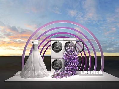 Easette Appliance Display With White Wedding Dress Purple Flower Garland And Sunset Sky 3d model