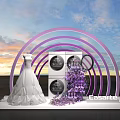 Easette Appliance Display With White Wedding Dress Purple Flower Garland And Sunset Sky
