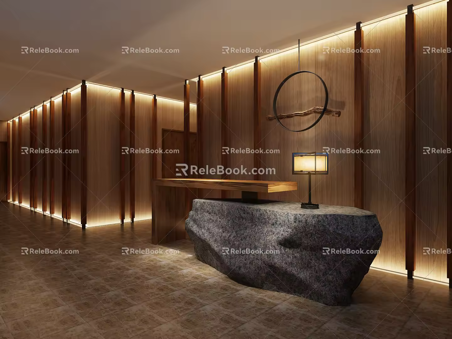 New Chinese Front Desk Aisle Reception Table Lamp Chandelier-Quiet 3d model