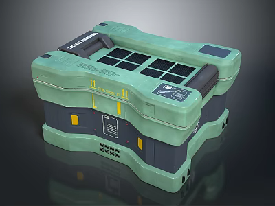 Green Industrial Equipment Case With Black Compartments Control Panel And Yellow Markings 3d model