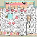 Dessert Shop Interior With Light Blue Walls Pink Chairs Bar Counter And Pendant Lights