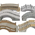 Assorted Bridge Models Featuring Wooden Stone Arch Designs and Decorative Railings 3d model
