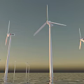 Wind Turbines Architectural Structure Design On Water Surface With Multiple Units And Sunset Sky 3d model