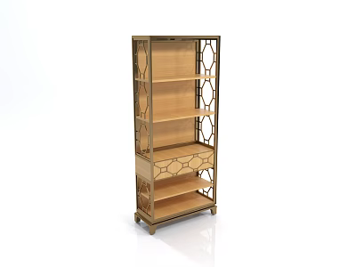 Modern Style Storage Shelf With Wooden Shelves Golden Frame And Openwork Design 3d model