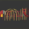 Red And Yellow Children's Playground Structure With Slide Climbing Frame Swings And Arches