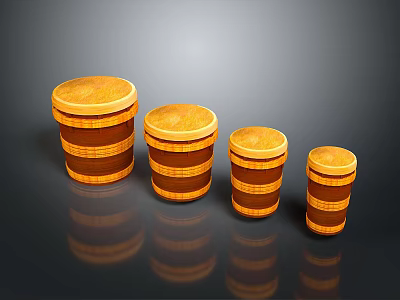 Set of Different Sizes Wooden Storage Buckets for Household Daily Use 3d model