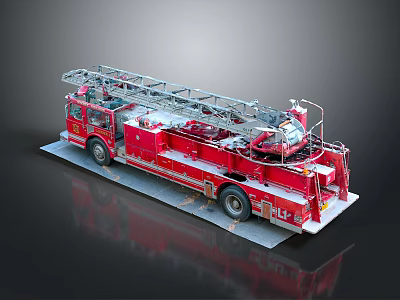 Red Fire Rescue Truck With Extended Ladder And Emergency Equipment 3d model